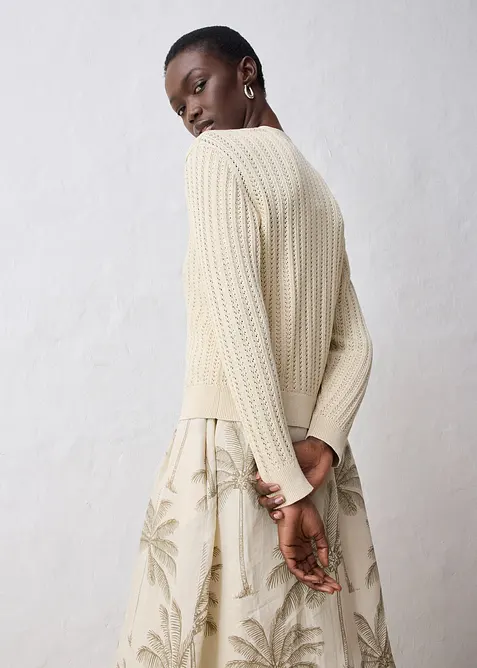 Cardigan traforato in misto lino, bonprix