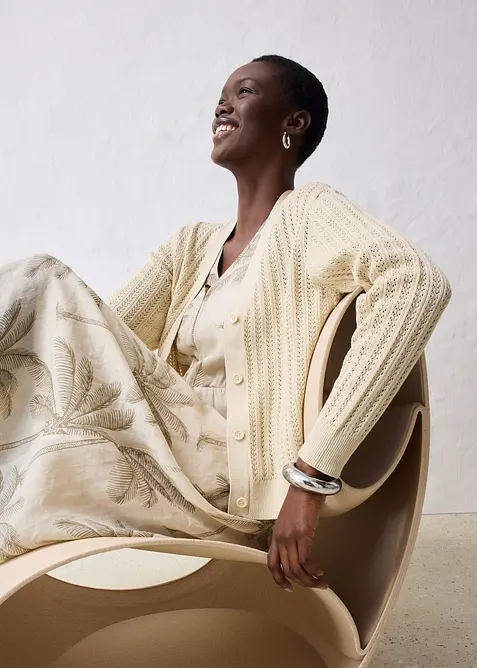 Cardigan traforato in misto lino, bonprix