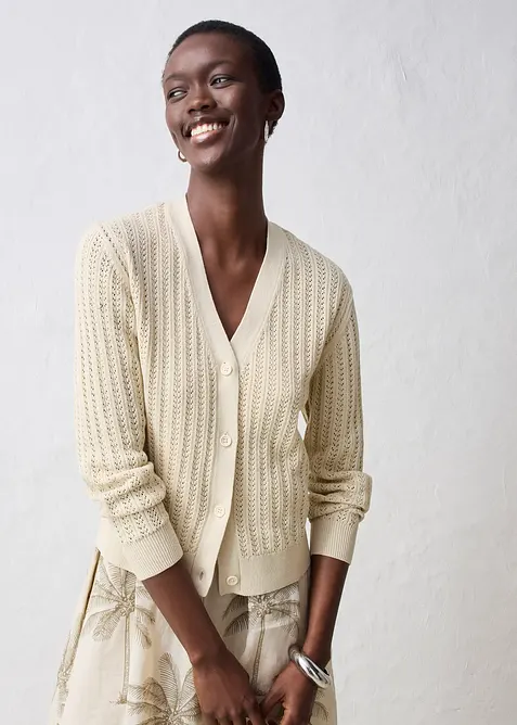 Cardigan traforato in misto lino, bonprix