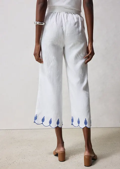 Pantaloni culotte in puro lino con cintura (set 2 pezzi), bonprix