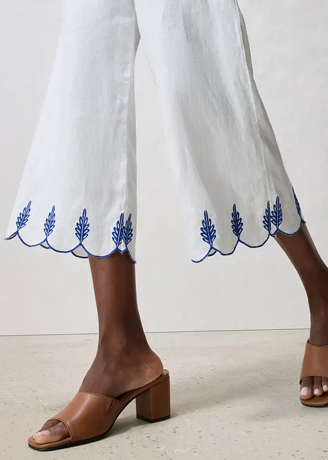 Pantaloni culotte in puro lino con cintura (set 2 pezzi), bonprix