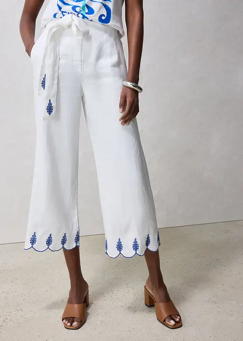 Pantaloni culotte in puro lino con cintura (set 2 pezzi), bonprix