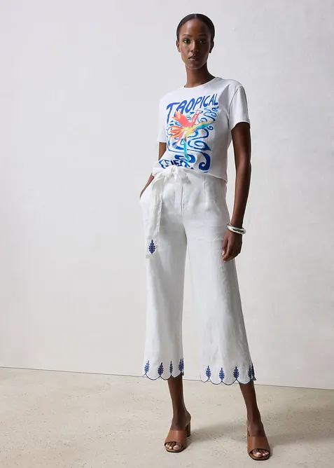 Pantaloni culotte in puro lino con cintura (set 2 pezzi), bonprix