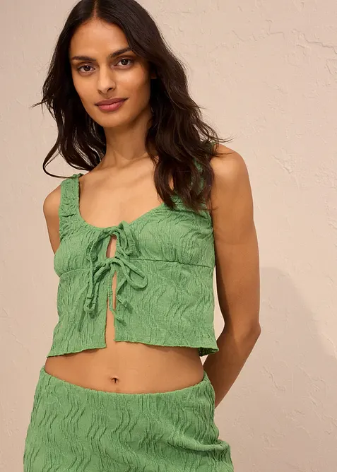 Top con stringatura e effetto operato, bonprix