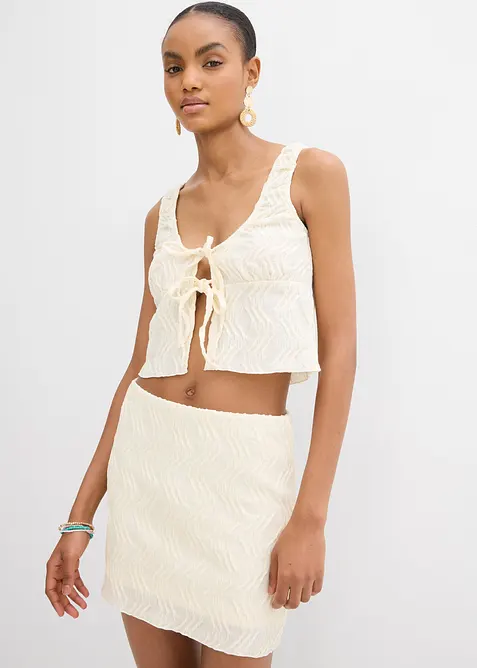 Top con stringatura e effetto operato, bonprix