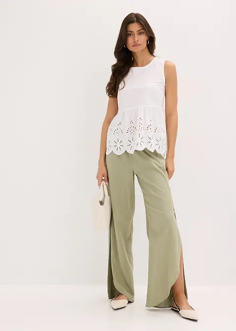 Top con spacco e ricami traforati, bonprix