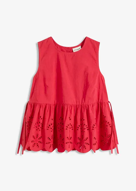 Top senza maniche con spacco e ricami traforati, bonprix