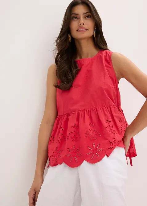 Top senza maniche con spacco e ricami traforati, bonprix