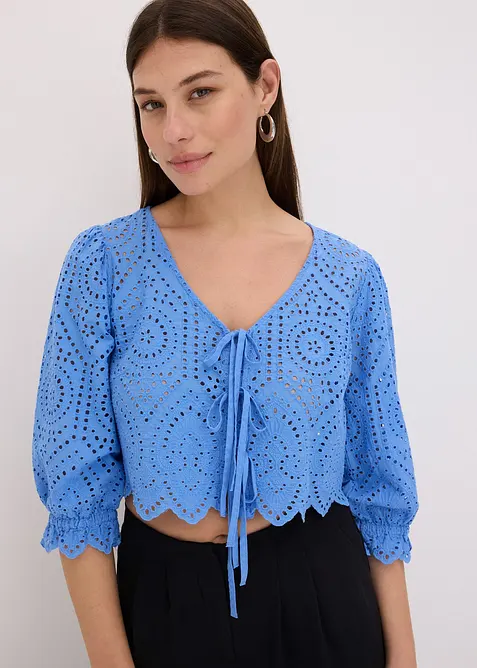 Blusa con ricamo traforato e maniche a sbuffo, bonprix