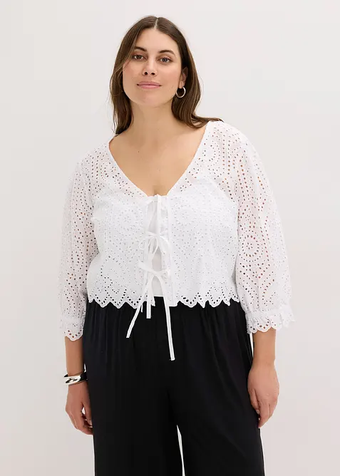 Blusa con ricamo traforato e maniche a sbuffo, bonprix