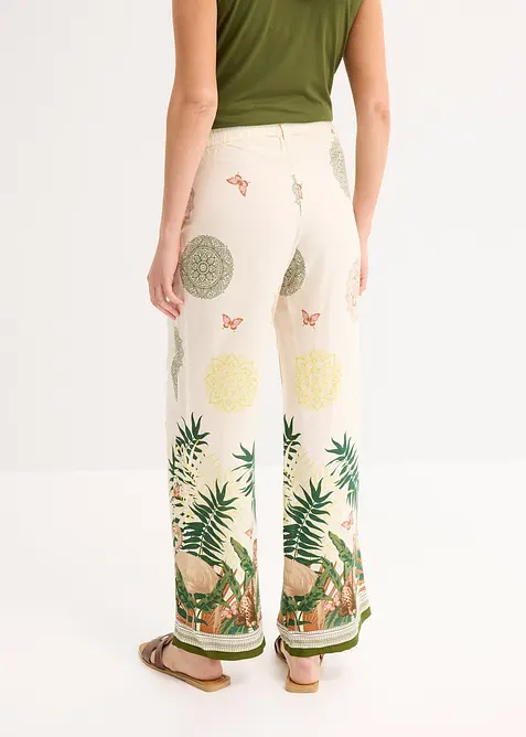 Pantaloni larghi in viscosa con stampa a fondo gamba, bonprix