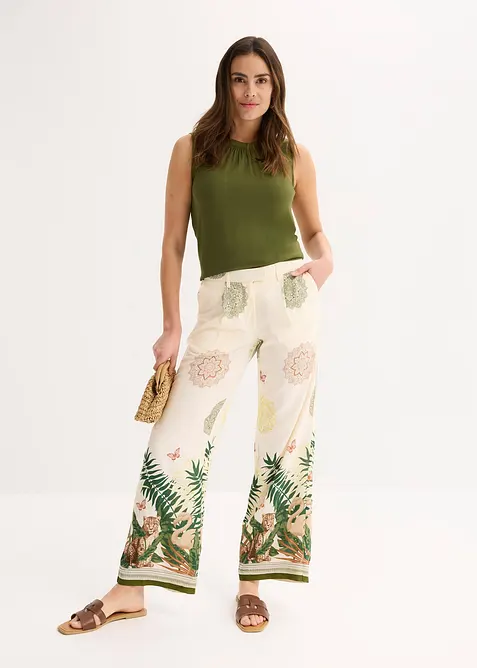 Pantaloni larghi in viscosa con stampa a fondo gamba, bonprix