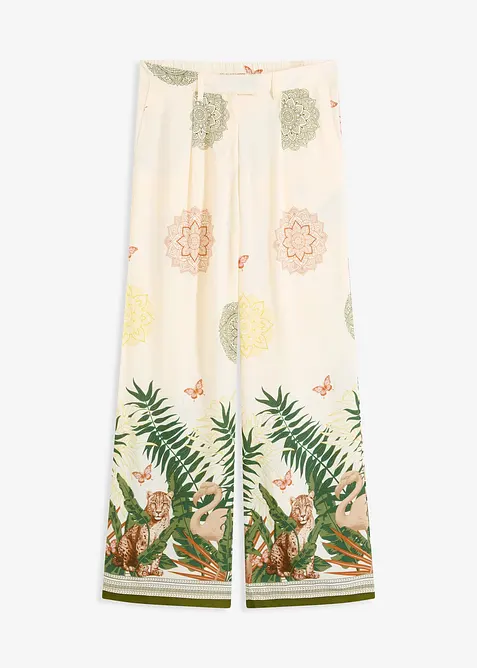 Pantaloni larghi in viscosa con stampa a fondo gamba, bonprix