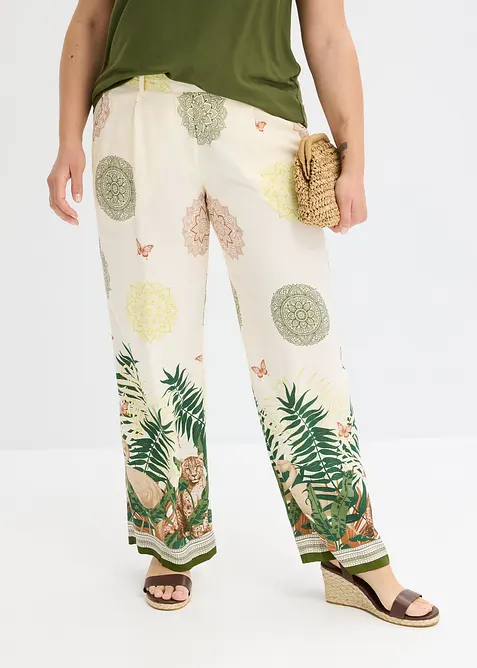 Pantaloni larghi in viscosa con stampa a fondo gamba, bonprix