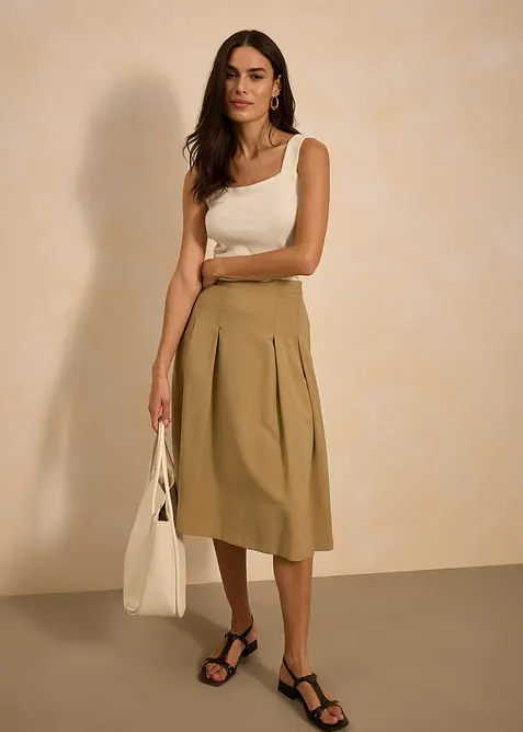 Gonna a pieghe in misto viscosa morbido, bonprix
