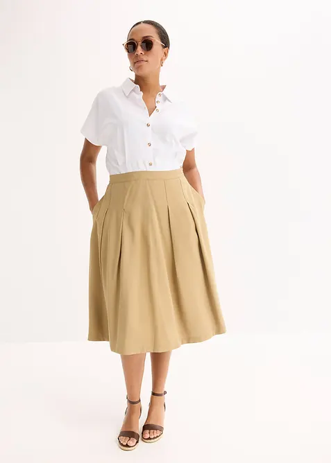 Gonna a pieghe in misto viscosa morbido, bonprix