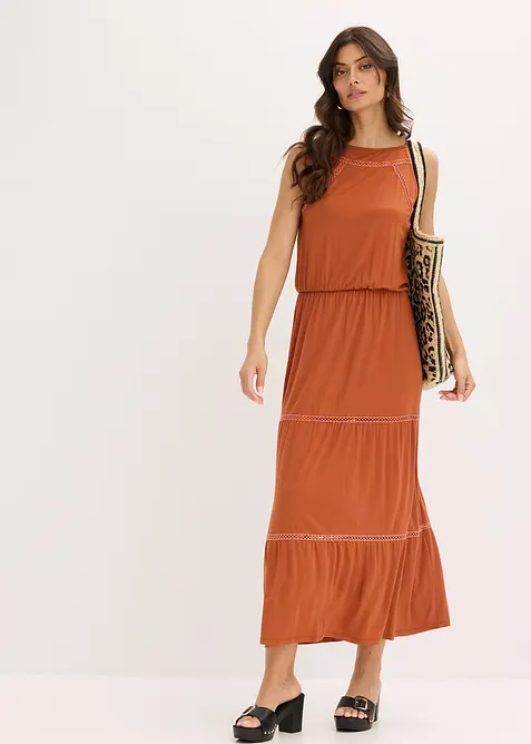 Abito lungo con inserto all'uncinetto, bonprix