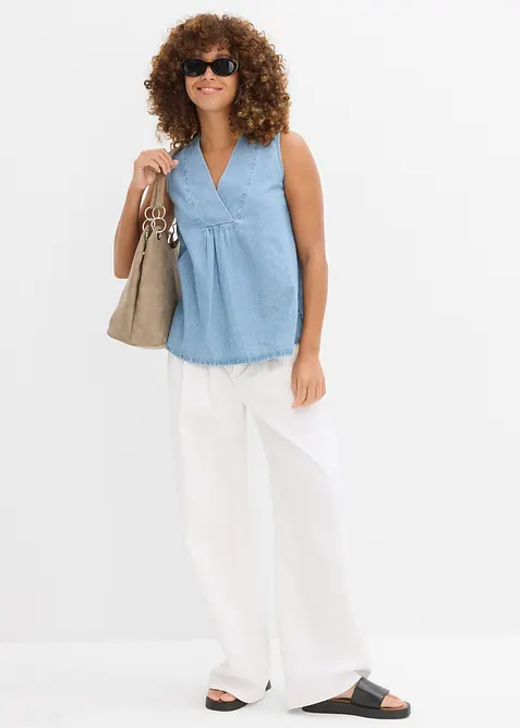 Blusa smanicata in denim, bonprix