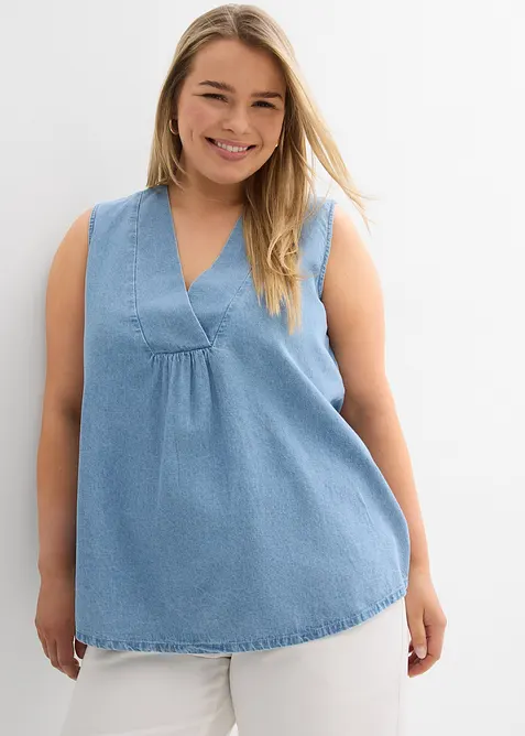 Blusa smanicata in denim, bonprix