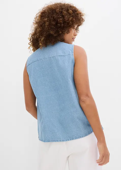 Blusa smanicata in denim, bonprix