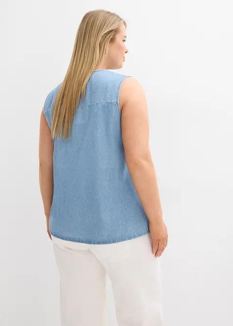Blusa smanicata in denim, bonprix
