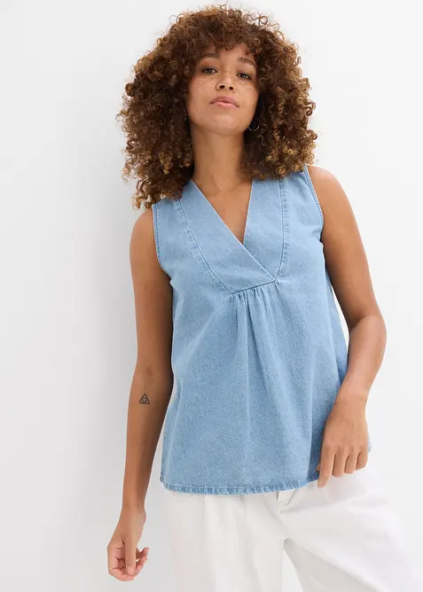 Blusa smanicata in denim, bonprix