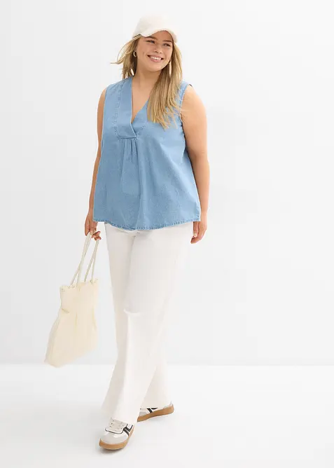 Blusa smanicata in denim, bonprix