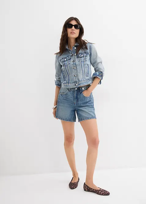 Shorts di jeans low stretch, vita media, bonprix