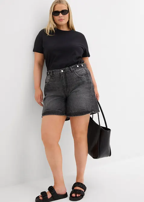 Shorts di jeans low stretch, vita media, bonprix