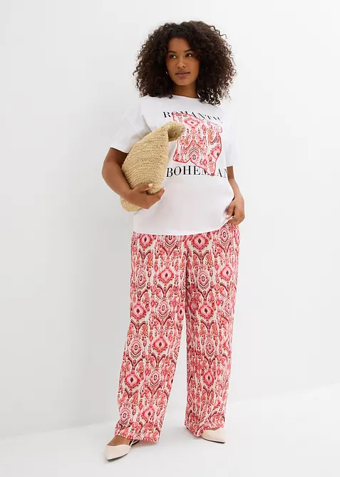 Pantaloni con elastico in vita in crêpe operato, bonprix