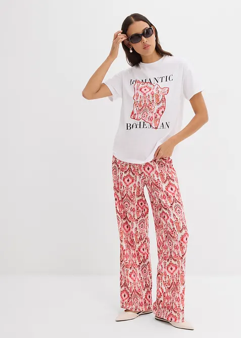 Pantaloni con elastico in vita in crêpe operato, bonprix