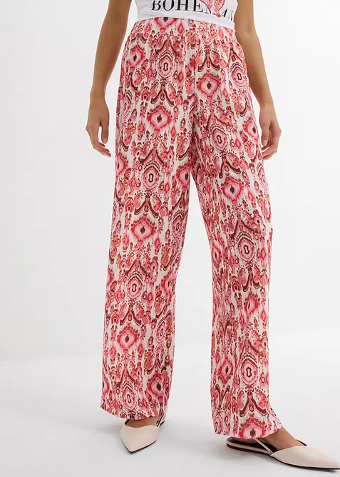 Pantaloni con elastico in vita in crêpe operato, bonprix