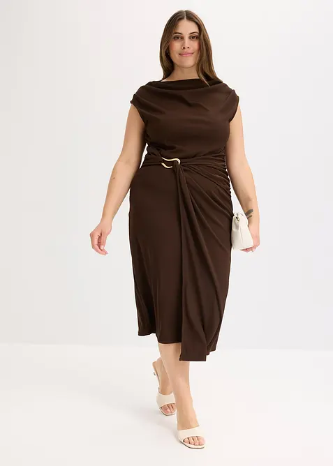 Abito midi drappeggiato con effetto a coste, bonprix