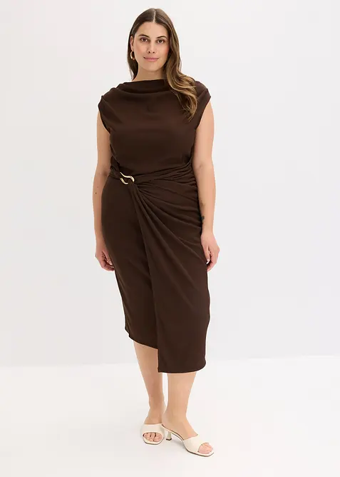 Abito midi drappeggiato con effetto a coste, bonprix