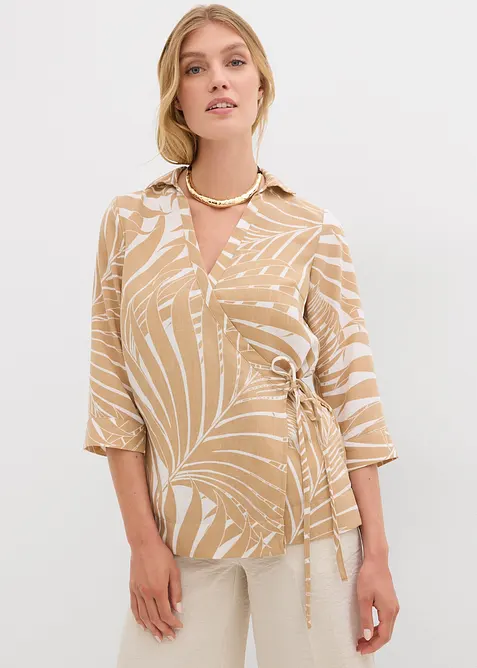 Blusa con maniche a kimono in simil lino, bonprix