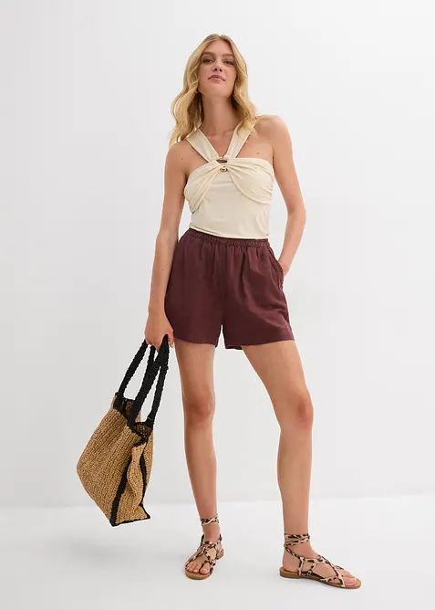 Top con scollo all'americana e fibbia decorativa martellata, bonprix