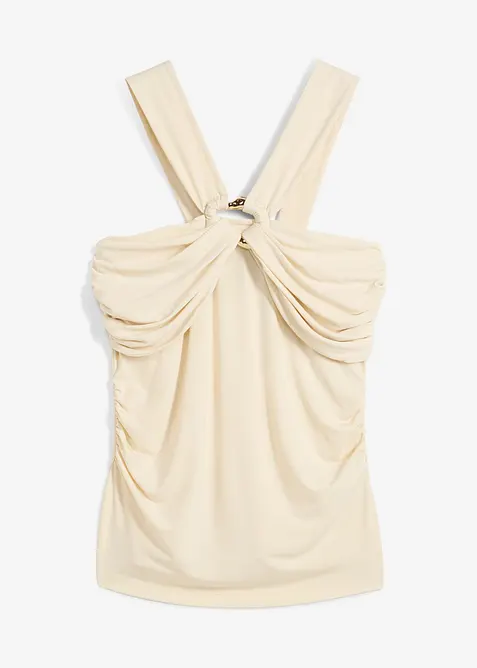 Top con scollo all'americana e fibbia decorativa martellata, bonprix