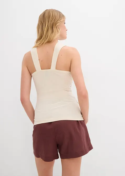 Top con scollo all'americana e fibbia decorativa martellata, bonprix