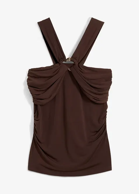 Top con scollo all'americana e fibbia decorativa martellata, bonprix