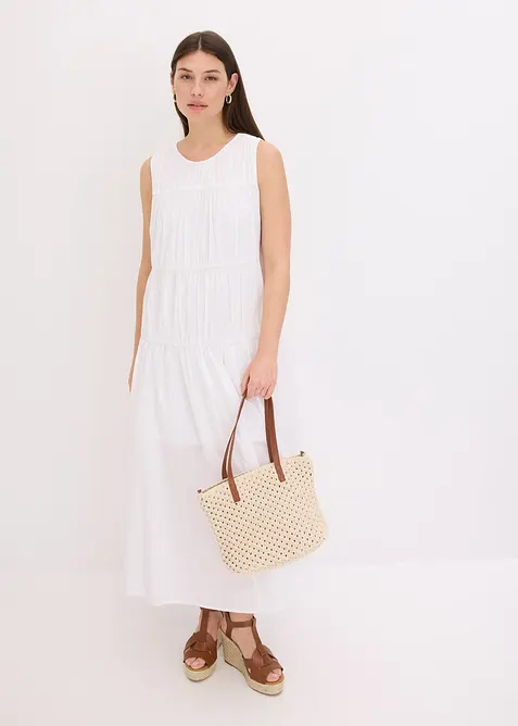 Abito lungo in cotone con arricciature, bonprix