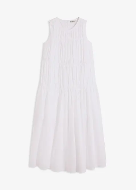 Abito lungo in cotone con arricciature, bonprix