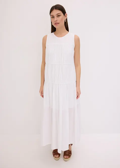 Abito lungo in cotone con arricciature, bonprix