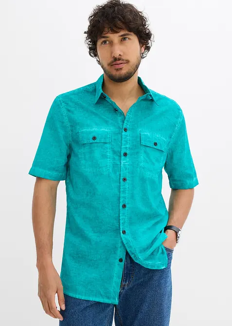Camicia  effetto lavato a maniche corte, bonprix