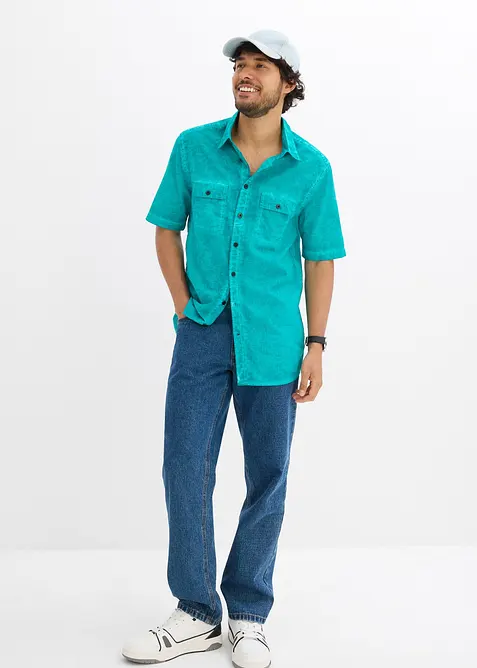 Camicia  effetto lavato a maniche corte, bonprix