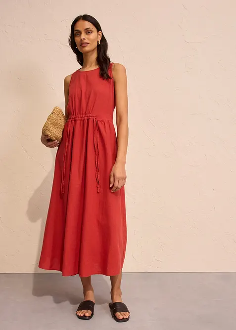 Abito lungo in misto lino e viscosa leggero, bonprix