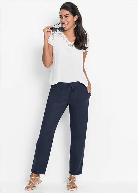 Pantaloni in misto lino con elastico in vita, bonprix