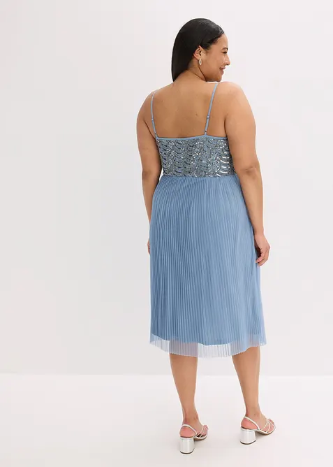 Abito midi con gonna plissettata e ricamo con paillettes, bonprix