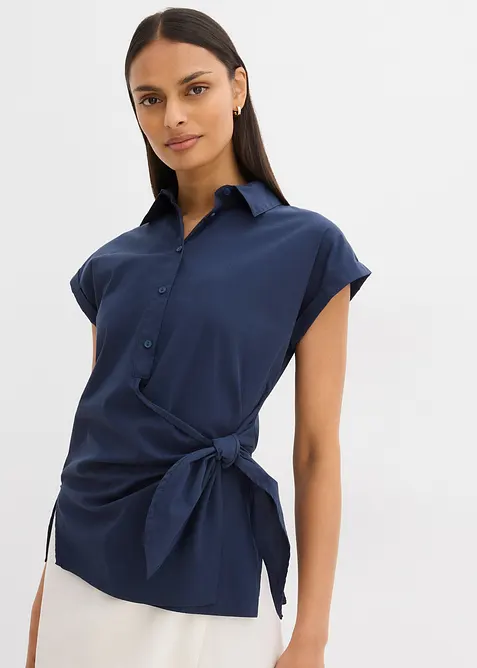 Blusa a maniche corte da annodare sul fianco, bonprix