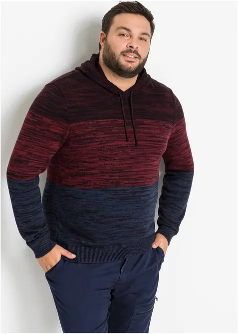Maglione morbido in filato fine misto cotone con cappuccio, bonprix