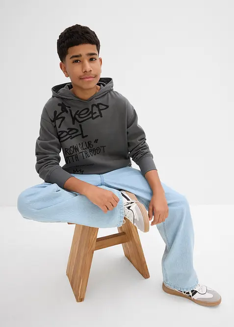 Felpa con cappuccio in puro cotone biologico con stampa graffiti, bonprix